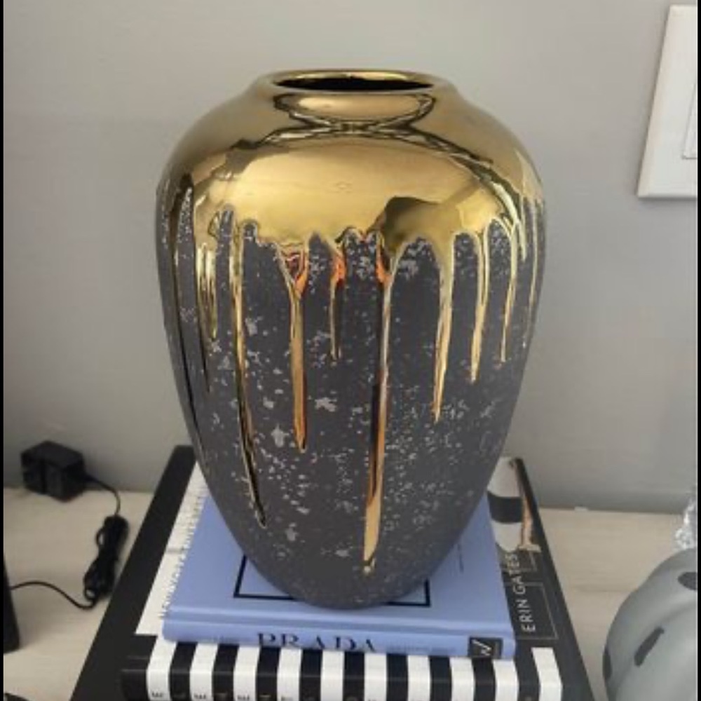 Marloe Charcoal, Gold Ceramic Vase